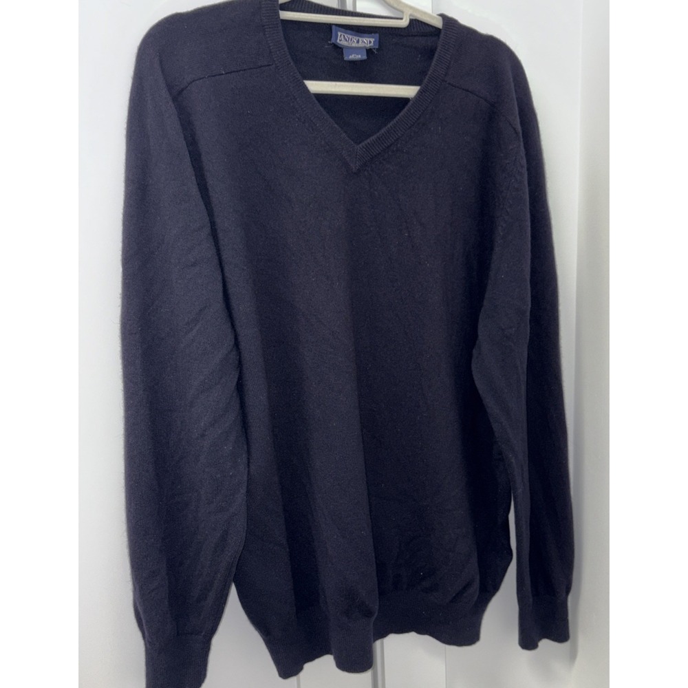Lands' End Men's XL Navy 100% Cashmere Sweater‎ V-Neck Pullover 46–48 R
